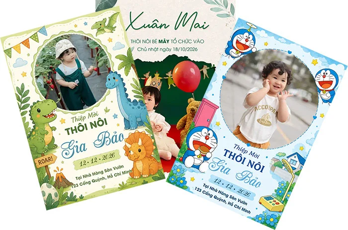 các mẫu thiệp thôi nôi đẹp nhất cho bé trai và bé gái