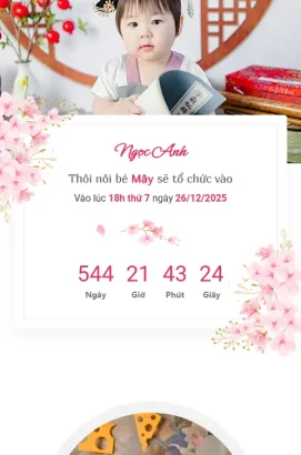 wedding2 Mẫu Thiệp Thôi Nôi Bé Gái Màu Hồng Ngọt Ngào - Happy 03