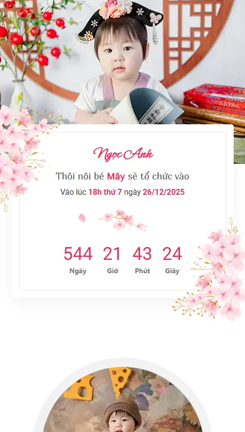 Mẫu Thiệp Thôi Nôi Bé Gái Màu Hồng Ngọt Ngào - Happy 03