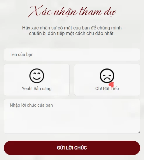 Thiệp Cưới RSVP – Nghệ Thuật Xác Nhận Tham Dự Đám Cưới Tinh Tế 1 form RSVP xác nhận tham dự đám cưới online